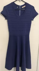 Abito REBECCA TAYLOR taglia XS in maglia a costine viola manica corta aderente e svasato con zip - Foto 1 di 11