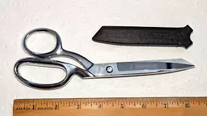 Vintage Mundial Sewing Scissors 871-8KE Chrome Left Handed Sheath Made In Brazil - Picture 1 of 4