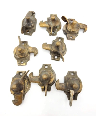 Antique Lot of 8 Ornate Brass Teapot Victorian Style Window Sash Latch Locks Cover