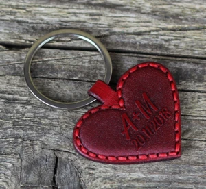 Personalized heart leather key chain ,custom key fob, anniversary gift. - Picture 1 of 5
