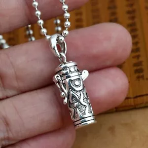 Lucky Pattern Mantra Box Pendant Men Women Pure Tibetan Silver Sterling Pendant - Picture 1 of 5