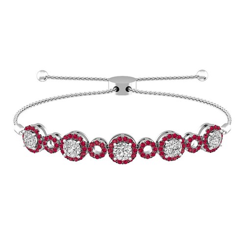 VALENTINO Bracciale Bolo Regolabile 3 CT Creato in Laboratorio Diamanti Rubini Placcato Oro Bianco 14K