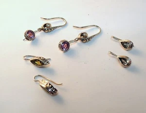 NEW BALI COUTURE SS/18K PERIDOT/BLUE TOPAZ AMETHYST INTERCHANGEABLE DROP EARRING - Picture 1 of 8