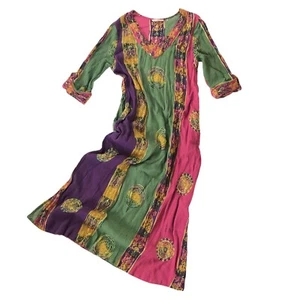Soft Surroundings Boho Caftan Maxi Dress Large Crepey Roll Tab Loungewear Beachy - Picture 1 of 11