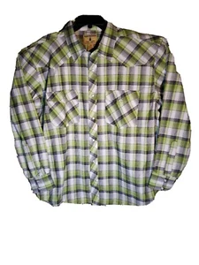 Sz XXL New Mens Western Long Sleeve Green Plaid Pearl Snap Shirt - Picture 1 of 4