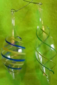 Pair Of Beautiful Hand Blown Glass Striped Christmas Ornaments - Picture 1 of 14