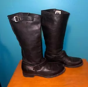 Frye VERONICA Tall Slouch Motorcycle Engineer Boots Black W 9 B $368 - Picture 1 of 9