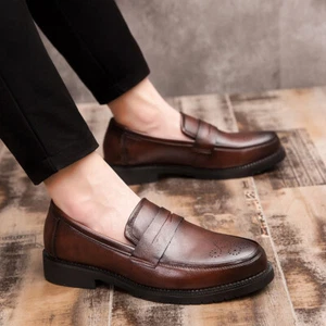 Scarpe da uomo business eleganti nuove in pelle retrò inglesi casual slip on scarpe formali - Foto 1 di 26
