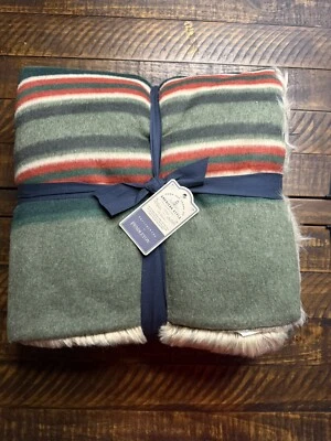 Pottery Barn Pendleton® Yakima Faux Fur Back Stripe Throw Multi Green New - Image 1 of 2