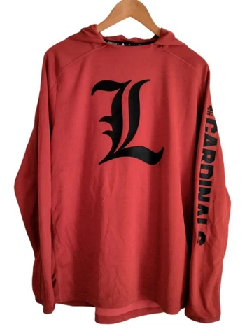 Louisville Cardinals Football Adidas Team Issued Red Hoodie Sweatshirt LG Cover