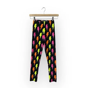 Goldsheep Girls Black Lightning Bolt Leggings Size L Large 10/12 - Picture 1 of 6