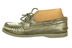Sperry Top-Sider Damenschuhe Größe 6 M silberfarben solide Boot-Flats Leder Schnürschuhe - Bild 1 von 6