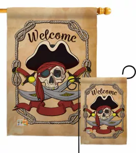 Bandiera da giardino pirata Ahoy decorativa costiera piccolo regalo cortile casa striscione - Foto 1 di 17