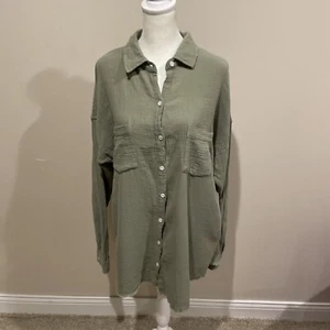 Women XL Thread & Thread Sage Button Down Shirt Pockets Long Sleeves Unfinished - Picture 1 of 11