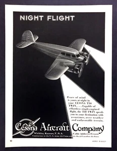 1941 Cessna Aircraft T50 Twin Airplane Foto "Night Flight" Vintage Print Ad - Bild 1 von 1