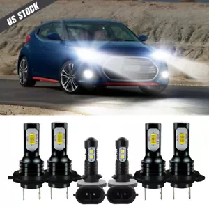 For 2012-2017 Hyundai Veloster white LED Headlight High Low Fog Light Bulbs Kit - Picture 1 of 12