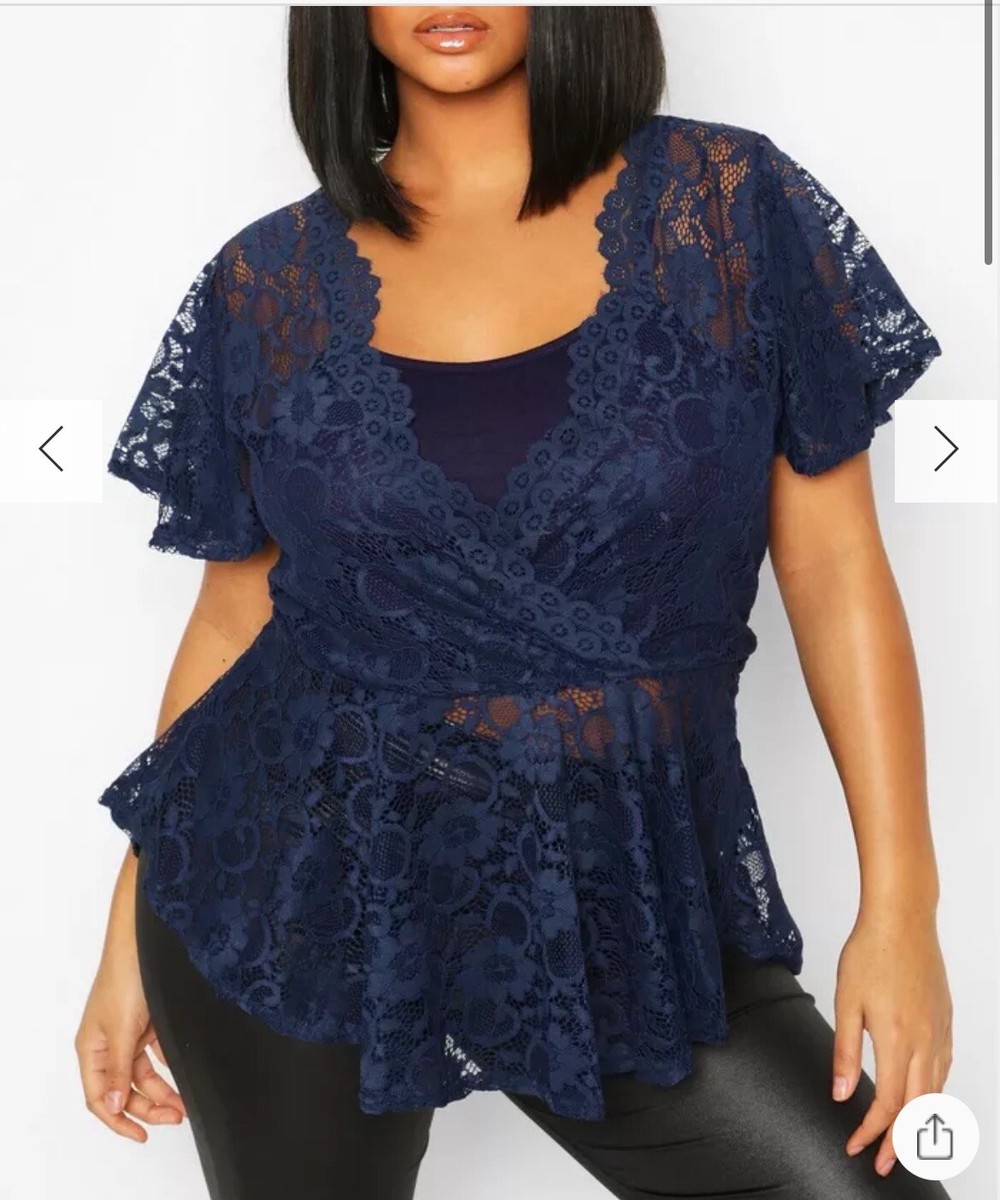 boohoo crochet lace peplum bell sleeve top