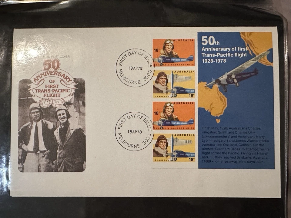 Australia FDC 1978 50th Ann Trans-Pacific Flight MELBOURNE POSTMARK (S01L) - Image 1 of 1