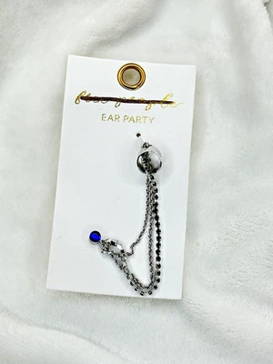 NUEVO Free People Ear Party Tono Plateado Azul Gema Cadena Cuelga Pendiente Único Nuevo Foto 1 de 3