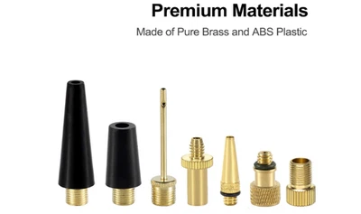 Adaptadores de válvula YASI de latón Presta Schrader 16 piezas con aguja de bola y boquilla infladora Foto 1 de 4