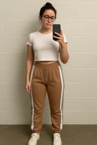 Select Zip Front Joggers  Beige Grey Panel Track Pants  Size L Women’s Casual - Picture 1 of 6