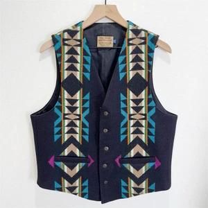 Vtg Pendleton Vest Mens 42 Black Aztec High Grade Western Wear Ranch Cowboy USA - Picture 1 of 20