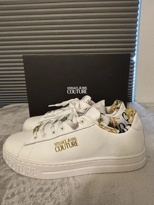Versace Sneakers White and Gold Leather Size 40/7 Barley Worn With Box - Image 1 of 4