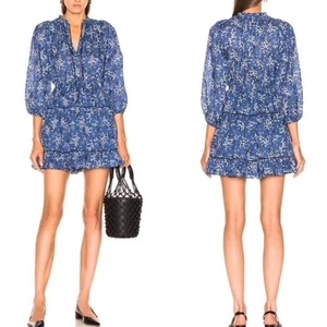 Ulla Johnson Brienne Floral Print Dress Mini Tiered Blue size 2 - Picture 1 of 9