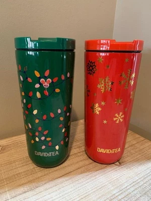 Lot of 2 David's Tea 24oz Stainless Steel Travel Tumblers Christmas Red &Green - Image 1 of 4