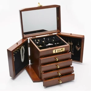 Caja de Almacenamiento de Joyas, Madera con Cerradura Digital, 5 Capas Gran Capacidad Grabada - Imagen 1 de 6