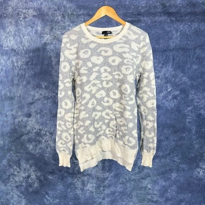 Suéter AQUA Cachemir Gris Marfil Estampado Animal Tejido Manga Larga Cuello Redondo Talla M Foto 1 de 3