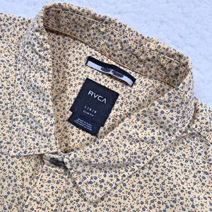 RVCA Button Shirt Mens M / L SLIM FIT Yellow Floral Short Sleeve Hawaiian Casual - Picture 1 of 13