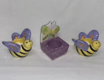 3 Tealight Candle Holders Yankee Butterfly Butterflies Bees Garden Spring Decor - Image 1 of 4