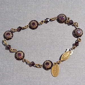 SWEET VINTAGE LIZ PALACIOS BRACELET DEEP RED BURGUNDY RHINESTONES BEADS FLORAL - Picture 1 of 6