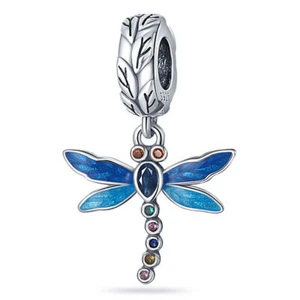 Ciondolo Pendente Originale Argento Sterling 925 Dragonfly Fly Insetto Arcobaleno - Foto 1 di 1