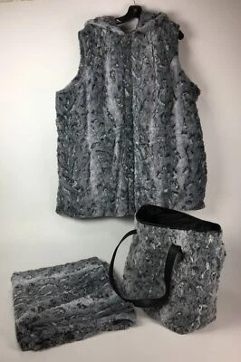 Abrigo sin mangas Dennis Basso de piel sintética gris leopardo para mujer + envoltura + bolso - 3X Foto 1 de 4