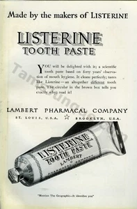 Pasta de dientes Listerine 1920 Lambert Pharmacal anuncio impreso más de 100 años (3220) - Imagen 1 de 1