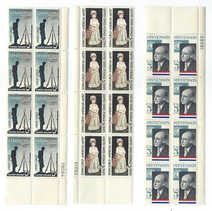 3 Five Cent Stamp Blocks Stevenson John Copley Civil War Centennial Appomatiox - Picture 1 of 7