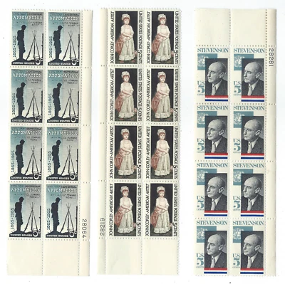 3 Five Cent Stamp Blocks Stevenson John Copley Civil War Centennial Appomatiox - Image 1 of 4