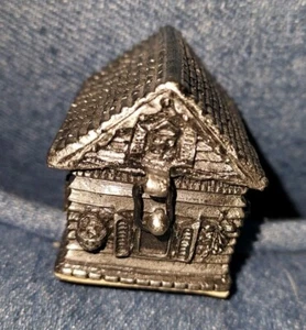 Vintage Mini Metall rustikale Hütte aufklappbare Schmuckschatulle - Bild 1 von 6