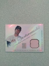 2001 Topps Tribute Carl Yastrzemski authentic game worn Jersey # RJ-CYA