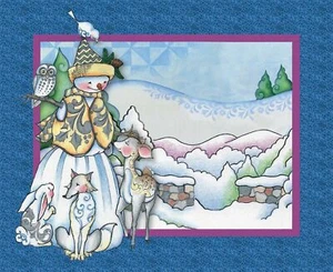 JIM SHORE WOODLAND SNOWMAN FABRIC CRAFT PANEL 45" X 35" QUILT TOP/WALLHANGING - Picture 1 of 1