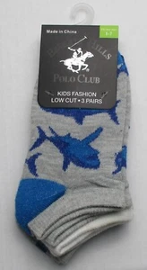 New Boys Size 1-7 Beverly Hills Polo Club 3 pairs Low Cut Socks Sharks - Picture 1 of 2