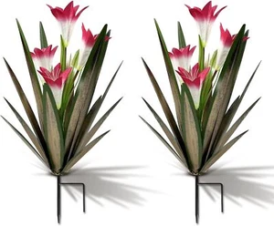 Metal Outdoor Mexican Yard Art Plant Garden Agave Lily Decorative Two Red Lilies - Picture 1 of 6