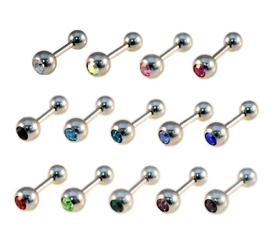 CARTILAGE Bar Tragus Helix Piercing Ear Stud CZ Gems - Image 1 of 4