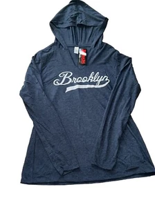 Brooklyn Women Large Tee Shirt Hoodie Long Sleeve Script Tail Baseball NYC BKLYN - Picture 1 of 5