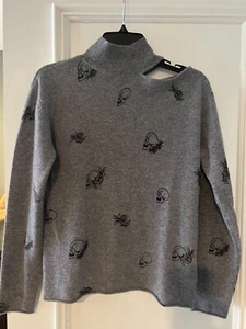 New  Skull Cashmere Mock Neck Cold Shoulder Sweater Gray Knit Size XS - Picture 1 of 5
