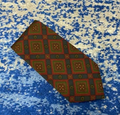 Gravata polo Ralph Lauren verde azul vermelho camelo cobre marrom geométrica seda EUA - Imagem 1 de 4