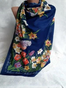 Holland Square Scarf Tulips Daffodils Flower Vintage Silk Unique Soft Marked 60s - Picture 1 of 11