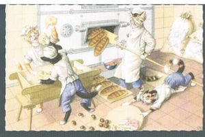 ALFRED MAINZER POSTCARD ANTHROPOMORPHIC CATS CHAOS IN THE KITCHEN C1955 - Picture 1 of 2